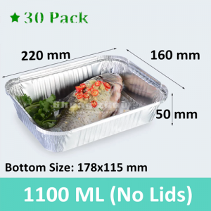 [30 Pack] Foil Pans for Chafing Racks, Aluminum Disposable Pans (1100 ML), Aluminum Pans for Freezing and Heating Food, Aluminum Tins Baking, Roasting Pans for Ovens