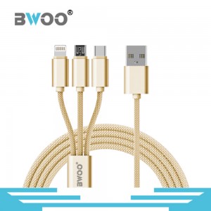 Bwoo Colorful 1M Nylon Braided USB Data Cable 3 in 1 Micro Lightning & Type-C in 1