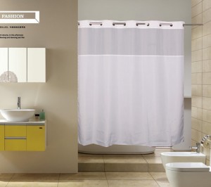 Polyester unhooked waterproof shower curtain