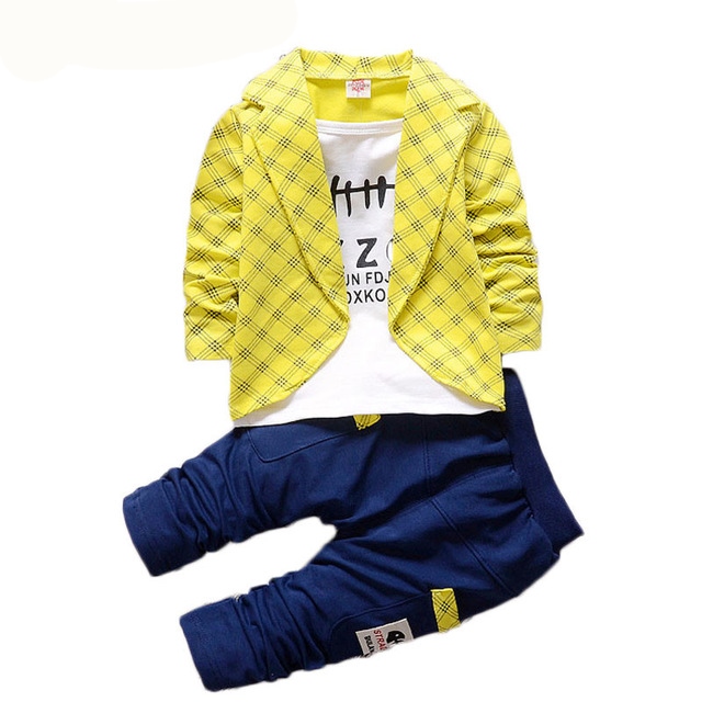 Toddler Baby Boy Formal Clothing Wear Fashion Set 2017 Newest Yellow Boys Clothes 2PCS Children's Infant Clothings