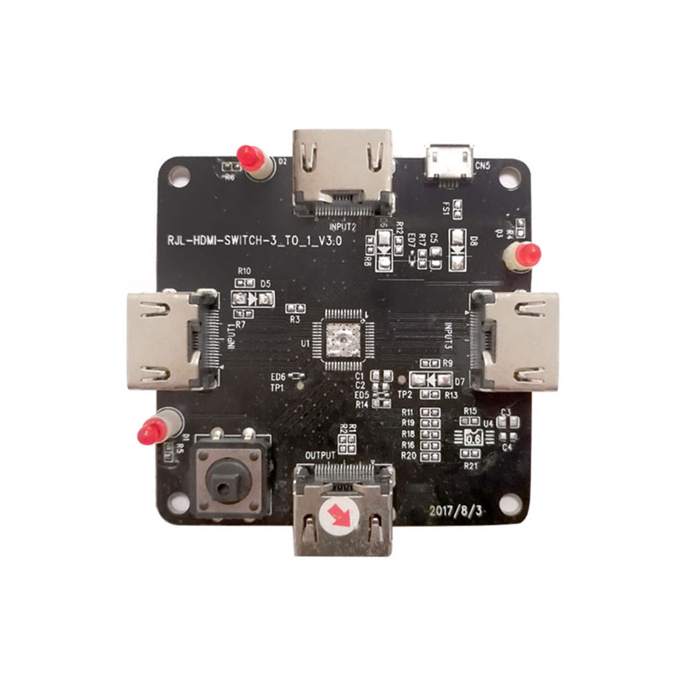 HD-MI PCB Board Supply with 4 hd-mi Ports and 1 Android device Port and LED Indicator and power button