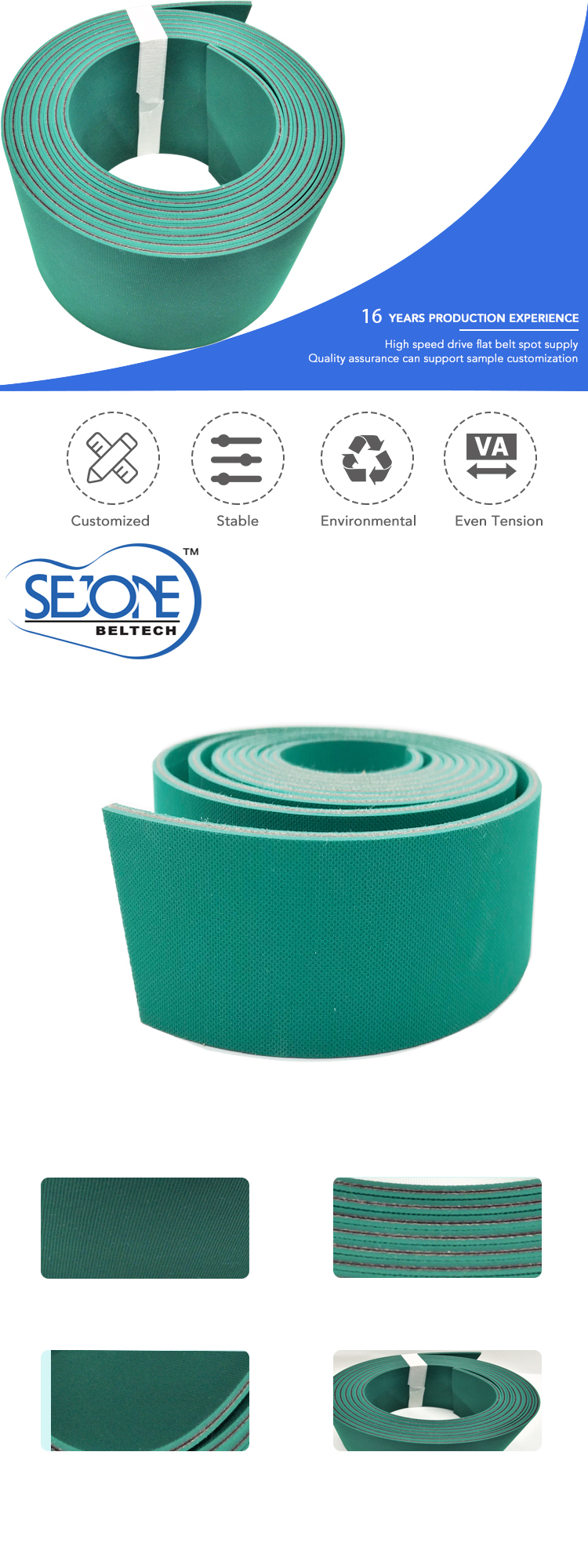 3.0mm green/green antistatic nylon folder gluer belt factory