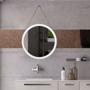 Modern Stainless Steel Frame Decorative Wall Mirror Decor Wall Round Mirror with Leather Strap
